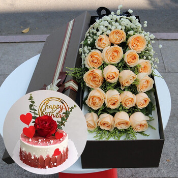 琐拉鲜花速递33朵红玫瑰香槟向日葵韩式混搭花束礼盒生日蛋糕礼物全国