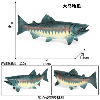 Oenux玩具鱼认物儿童假鱼仿真海洋淡水鱼模型动物三文食人金枪咸鱼水母 M-1469大马哈鱼