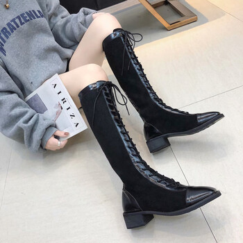 【春尚新】2019新款长筒马丁靴女英伦风秋冬系带骑士靴子潮韩版新款