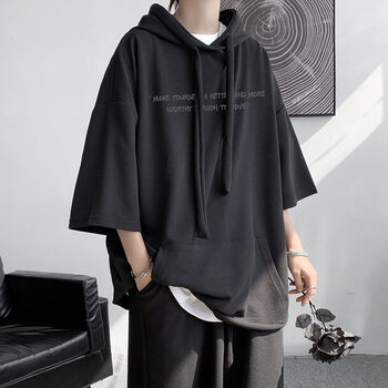 ootd休闲运动套装男夏季ins潮牌短袖t恤帅气炸街一套搭配 黑色(两件套