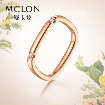 曼卡龙 金戒指 钻戒女 方形戒带真钻证书18k金彩金玫瑰金约0.5g 17号