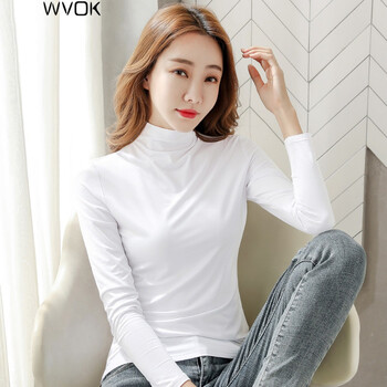wvok莫代尔长袖t恤女洋气黑色半高领打底衫女秋冬洋气内搭春秋百搭衣