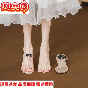 柏欧迪芬奈丝波西米亚风水钻夹趾凉鞋女夏季外穿粗跟海边露趾配裙子