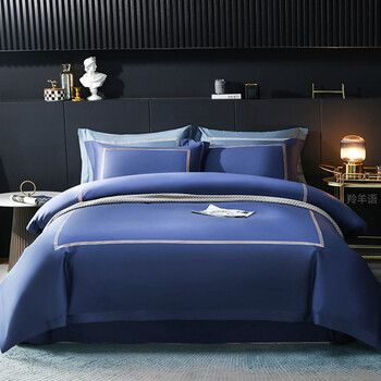 高端大气帝曼100s深蓝色威斯汀总统套房18m床单款四件套被套200230