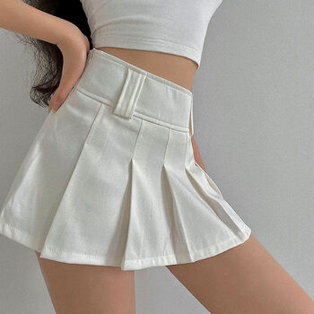 hkzl辣妹减龄性感百褶裙女春夏显瘦百搭屁帘短裙防走光白色半身裙子