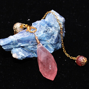 天然水晶灵摆石头红色草莓晶矿物水滴形男女吊坠项链雅靓典生日礼物