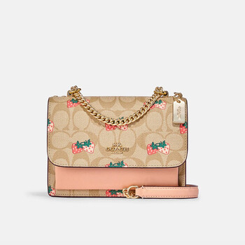 蔻驰(coach) 女士klare 系列白色草莓印花风琴包 链条斜挎包单肩包 cb