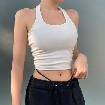 吊带背心女外穿 简约罗纹挂脖吊带背心女外穿百搭性感小心机露脐辣妹