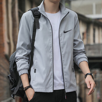 耐克森夹克外套男大码休闲立领上衣春秋薄款户外运动男装衣服加灰色加