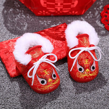 婴儿虎头鞋男女宝宝胶底老虎鞋布鞋百天学步鞋软底秋冬季唐装鞋子保暖