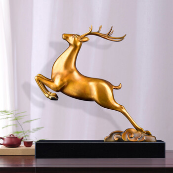 moreisan铜鹿摆件纯铜家居饰品飞鹿客厅一路高升乔迁礼品定制一鹿相伴