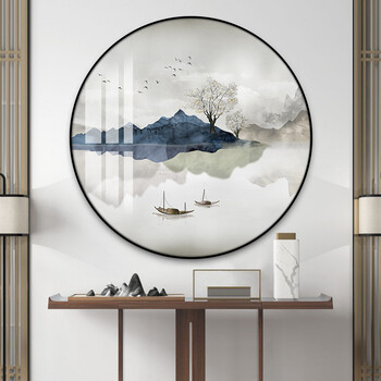 酣墨香圆形装饰画新中式玄关画电表箱挂画餐厅茶室走廊过道中国风山水