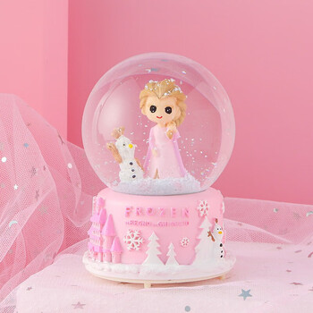 儿童爱莎公主送女孩女生女友手工生日礼物大号15粉色手摇雪花音乐灯光