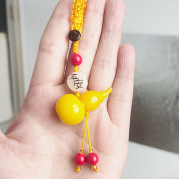 博山琉璃鸡油黄葫芦项链吊坠手工琉璃古法工艺情侣 小葫芦钥匙扣平安