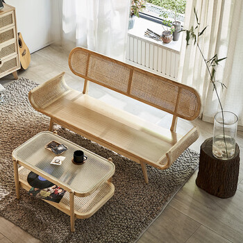 藤椅沙发日式实木藤编沙发民宿客厅双人三人藤椅样板间设计师轻奢创意