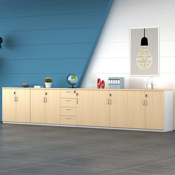 亨黎办公矮柜储物柜木质长条柜办公室文件柜带锁资料柜落地打印柜枫木