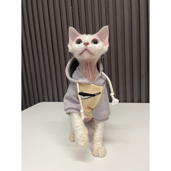 衣服斯芬克斯衣服复古猫咪可爱小型宠物衣服潮牌灰米白连帽卫衣l大型