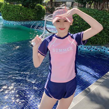 ttpmer儿童泳衣女童大童中小童学生分体式两件套运动风平角休闲泳装