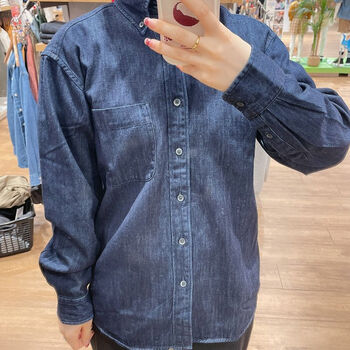 日单男女装情侣款牛仔衬衫水洗产品长袖休闲衬衣外套450262藏青色m