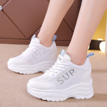 夏天穿的女士内增高波鞋透气运动鞋简莱洛2021春夏新款8cm网面运动