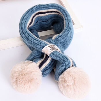 宝宝围巾冬季男女童柔软拼色保暖毛线围巾加厚儿童百搭球球围脖潮ci