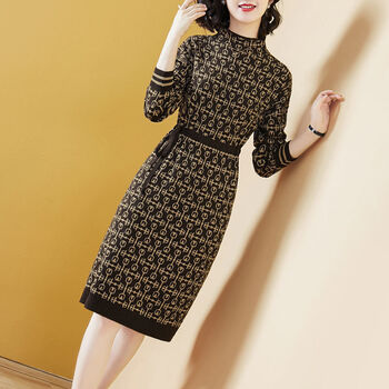 美呀美针织连衣裙秋季女中长款女士式初早秋天裙子高腰宽松显瘦秋冬