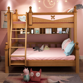 盈元yingyuan全实木儿童床女孩公主床木蜡油实木粉色上下床双层床两层