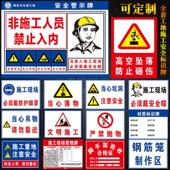 工地安全標識牌 施工安全標識牌警告標誌 機械危險注意安全戴安全帽