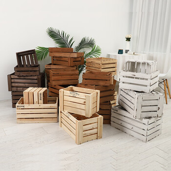 佳成复古木箱实木杂物收纳箱储物箱超市陈列装饰木框户外露营木质箱子