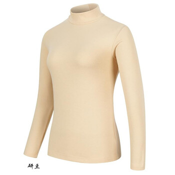 纯棉打底衫加大码修身半高领t恤女长袖秋装纯色内衣外穿体恤显瘦 肉色