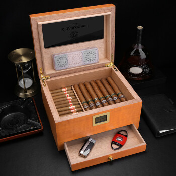 茄龙 （CIGARLOONG） 雪茄保湿盒大容量密封分区带温度计烟盒CLA-21AW2 盒子+红色剪刀+打火机