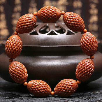 橄榄核雕刻路路通 橄榄核手串名家手工路路通橄榄胡男士手链 17*23mm