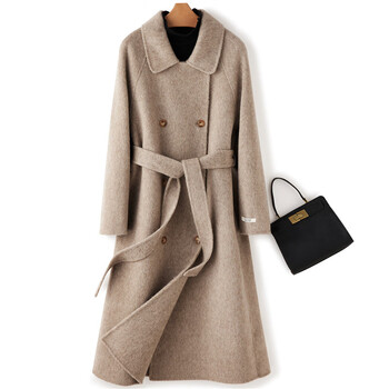 奈晓naixiao2022冬女装双面羊绒大衣高支澳毛呢大衣气质双排扣腰带毛
