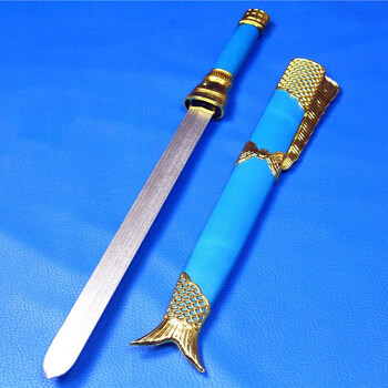 木剑宝剑儿童男孩木刀儿童刀表演道具木头刀舞台道具56厘米鱼肠剑蓝色