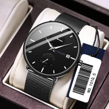 琅清一件迪男士手表时尚石英表商务防水学生表跨境批发077黑网带黑面