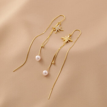 尚之之法式气质流苏耳线女长款小众设计珍珠耳坠感耳饰2023年新款潮金