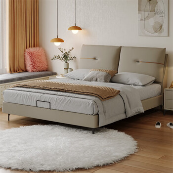 a家家具真皮床简约意式主卧储物大床 1.5m架子床