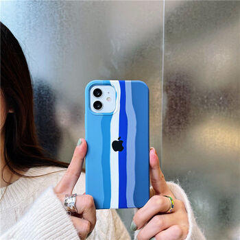 彩虹全包78plus手机壳软iphonexsxr6s乔鸟全包边烟灰蓝带标苹果11