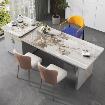 空梦现代简约岛台餐桌一体柜多功能轻奢岩板开放式厨房吧台茶桌办公桌