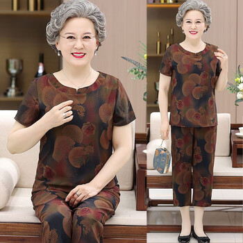 念予中老年女装夏季休闲套装老年人衣服女60-80岁妈妈夏装短袖上衣t恤