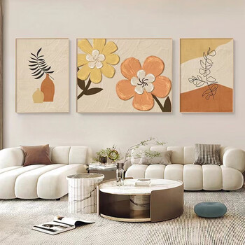 科芝 奶油风客厅装饰画抽象肌理油画原木风三联墙壁壁画沙发背景墙挂