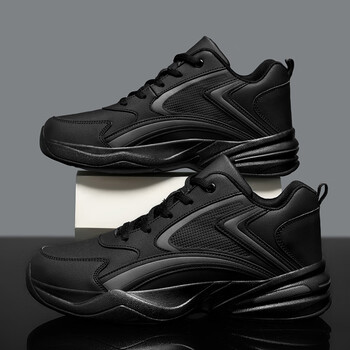 梵班运动休闲鞋男鞋秋冬季皮面鞋百搭潮鞋黑色运动鞋休闲鞋男士跑步鞋