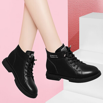 春秋天高帮皮鞋女士低跟深口学生时尚休闲单鞋女装方根系带商务工作