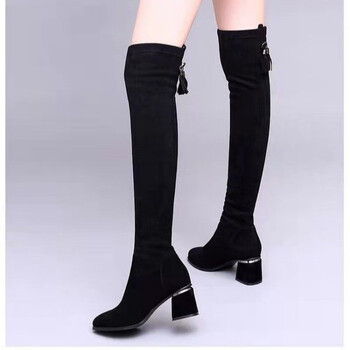 长靴子女加绒冬季过膝中跟保暖长筒靴骑士靴小个子高跟显瘦弹力靴秋冬