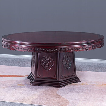 艺铭天下血檀(学名:染料紫檀)圆餐桌实木中式餐厅餐桌椅组合圆桌宴会