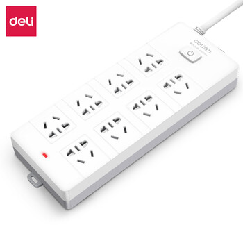 得力 deli 18262 插座 8组 3米 PVC袋装(白)(只) 100018958