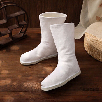 布靴子男女古代鞋子大臣书生中式长筒靴子戏曲演出服靴定 白色靴子 42