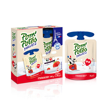 酸奶法国原装进口宝宝常温零食草莓酸奶酸酸乳85g*4袋 草莓味-4袋装