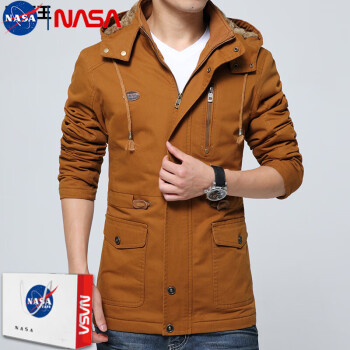 NASA RHUDE联名NASA外套男潮流秋季休闲衣服夹克秋冬款加绒加厚上衣男装工装 橙色(加绒) M