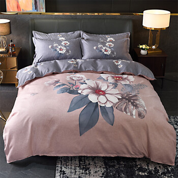 美罗家纺四件套春秋床上用品简约床单被套18被罩双人被子夏季爱意浓12